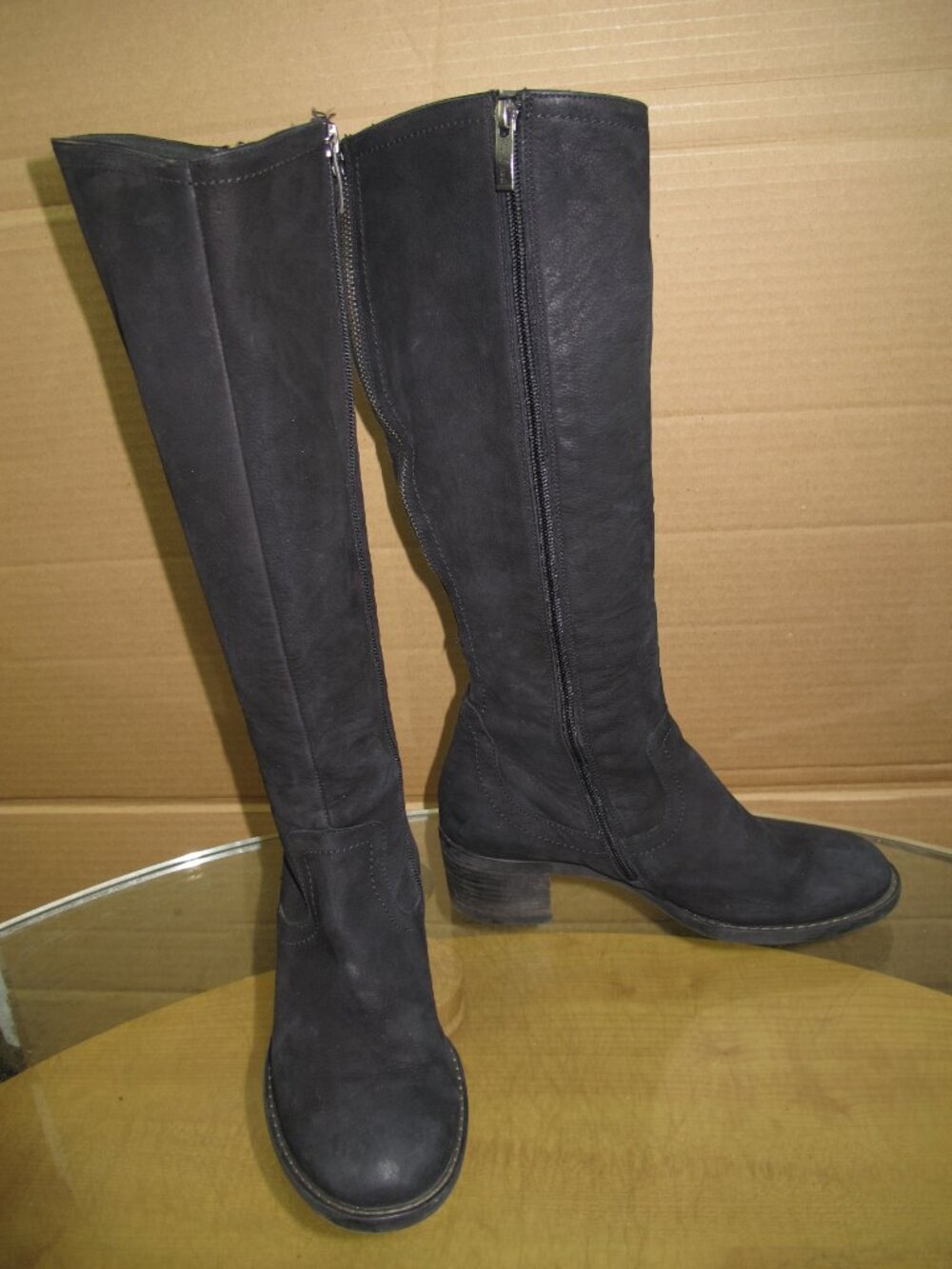 Paul Green Knee High Boots Black Suede Leather Zip Women's UK 4.5/ US Size 6.5